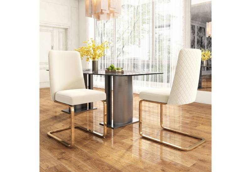 Ulife Esszimmerstuhl Polsterstuhl, Schwingstühle, Lounge-Sessel, mit Metall-Stützbeinen (2 St), Diamant-Rücken-Design, Samt von Ulife