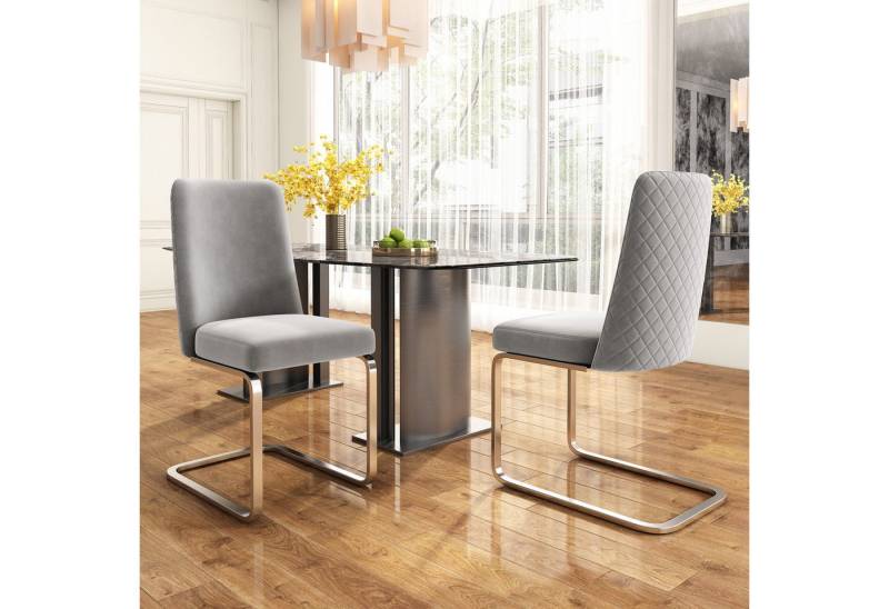 Ulife Esszimmerstuhl Polsterstuhl, Schwingstühle, Lounge-Sessel, mit Metall-Stützbeinen (2 St), Diamant-Rücken-Design, Samt von Ulife