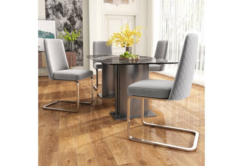 Ulife Esszimmerstuhl Polsterstuhl, Schwingstühle, Lounge-Sessel, mit Metall-Stützbeinen (4 St), Diamant-Rücken-Design, Samt von Ulife