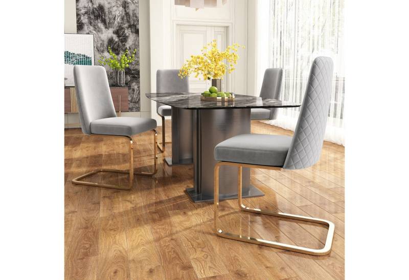 Ulife Esszimmerstuhl Polsterstuhl, Schwingstühle, Lounge-Sessel, mit Metall-Stützbeinen (4 St), Diamant-Rücken-Design, Samt von Ulife