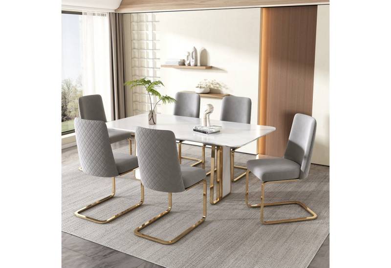 Ulife Esszimmerstuhl Polsterstuhl, Schwingstühle, Lounge-Sessel, mit Metall-Stützbeinen (6 St), Diamant-Rücken-Design, Samt von Ulife