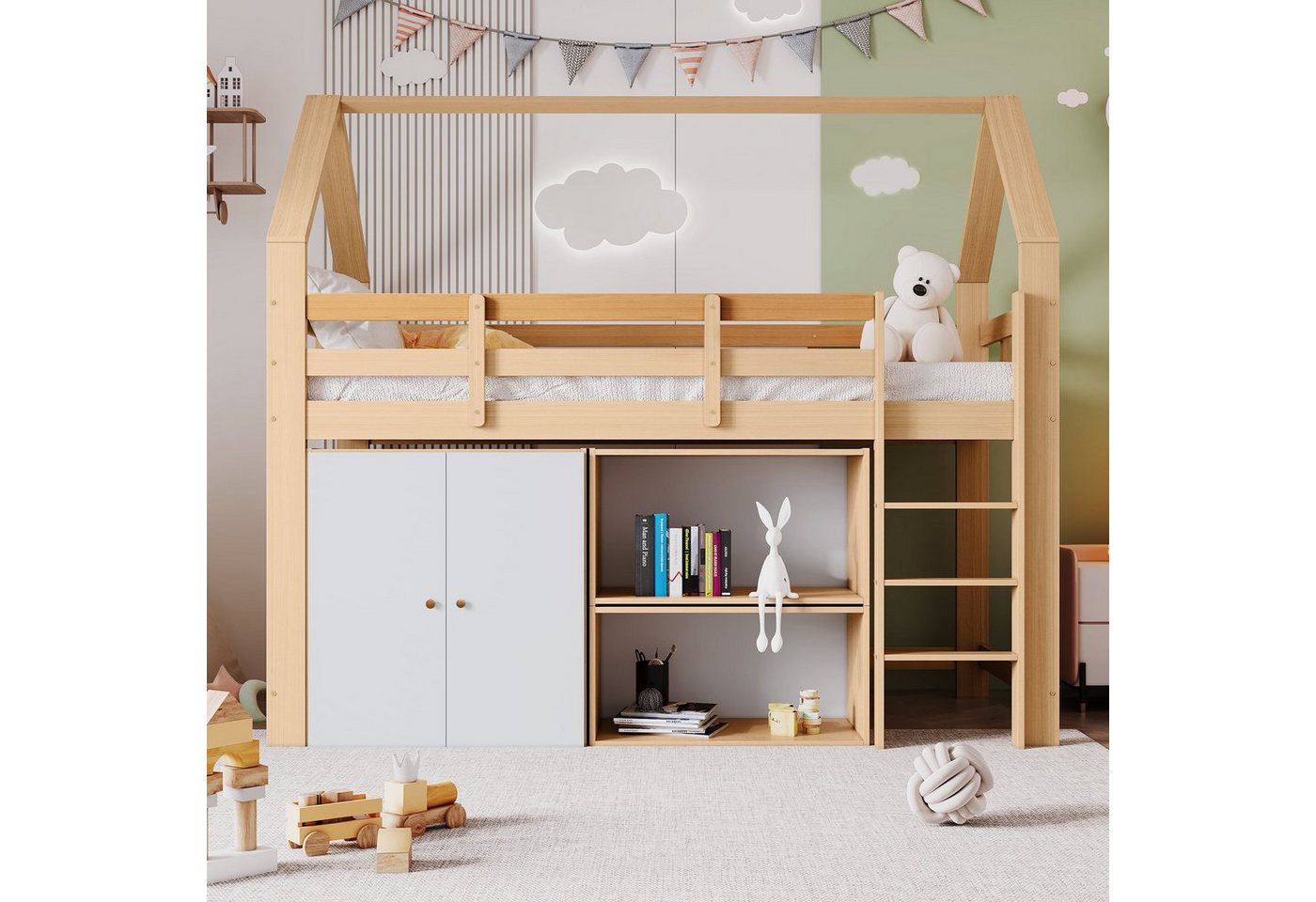 Ulife Etagenbett Hochbett Hausbett Kinderbett Bettrahmen aus Massivholz von Ulife