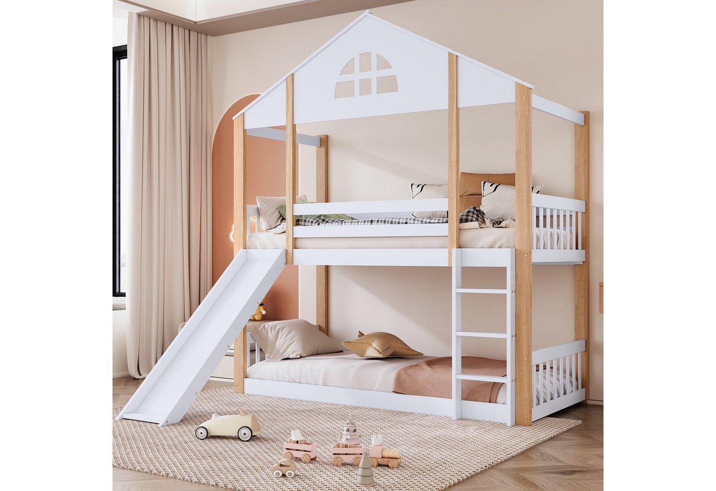 Ulife Etagenbett Kinderbett Hausbett Holzbett Funktionsbett mit Rutsche von Ulife