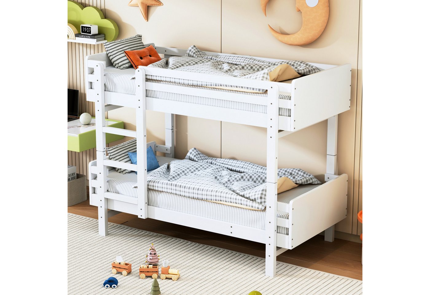 Ulife Etagenbett Kinderbett Holzbett, umwandelbar in zwei Plattformbetten, Bettrahmen aus Massivholz, 90 x 190cm von Ulife