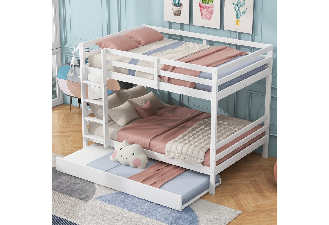 Ulife Etagenbett Kinderbett Jugendbett Dreibett mit Ausziehbett 140x200cm/90 x 190cm von Ulife