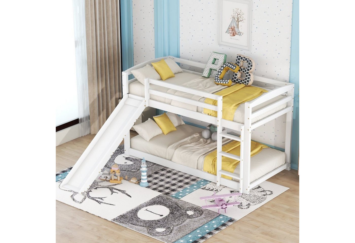 Ulife Etagenbett Kinderbett Jugendbett Rahmen aus Kiefer, einfache Montage, 90x200cm von Ulife