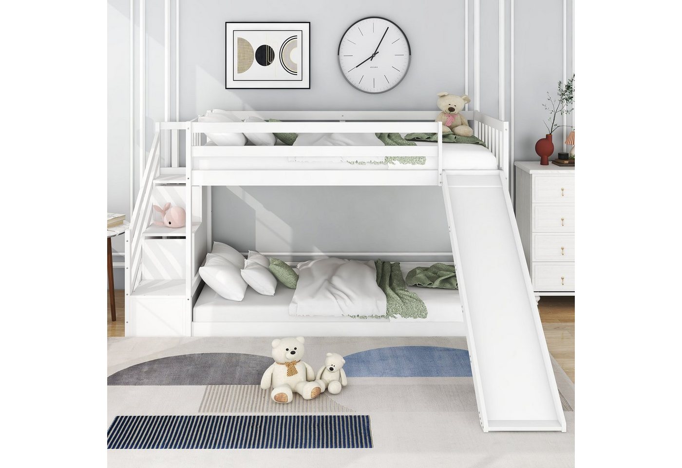 Ulife Etagenbett Kinderbetten. mit Rutsche und Treppe, 2 Schubladen, 90 X 200 cm von Ulife