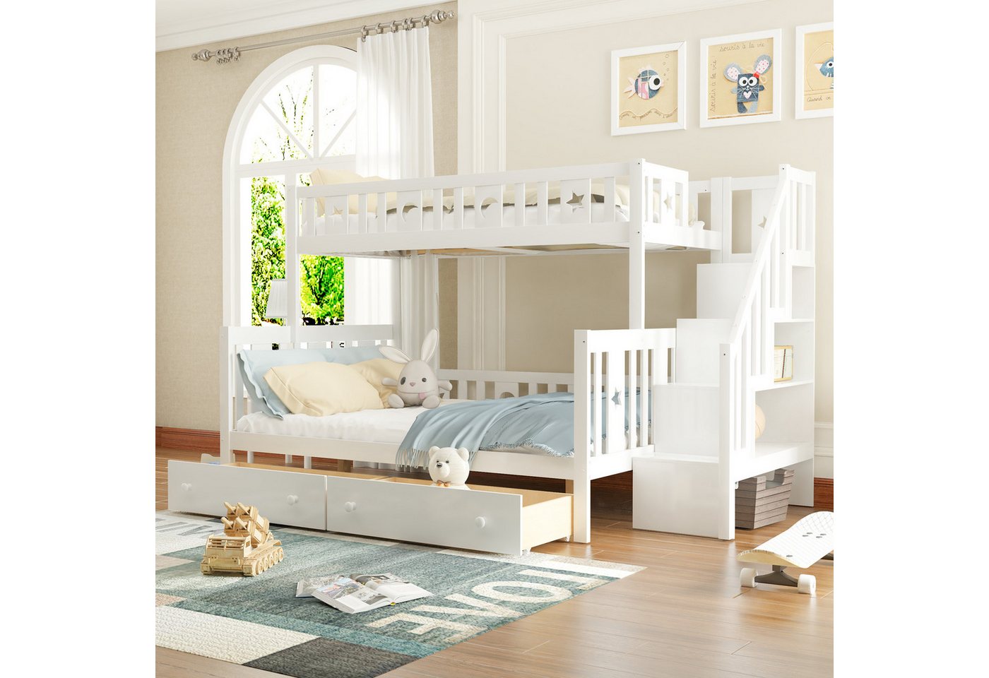 Ulife Etagenbett Massivholz Kinderbett 90x200/140x200cm, mit Rutsche und Regal, zwei großen Schubladen Ulife Etagenbett Massivholz Kinderbett 90x200/140x200cm, mit Rutsche und Regal, zwei großen Schubladen von Ulife