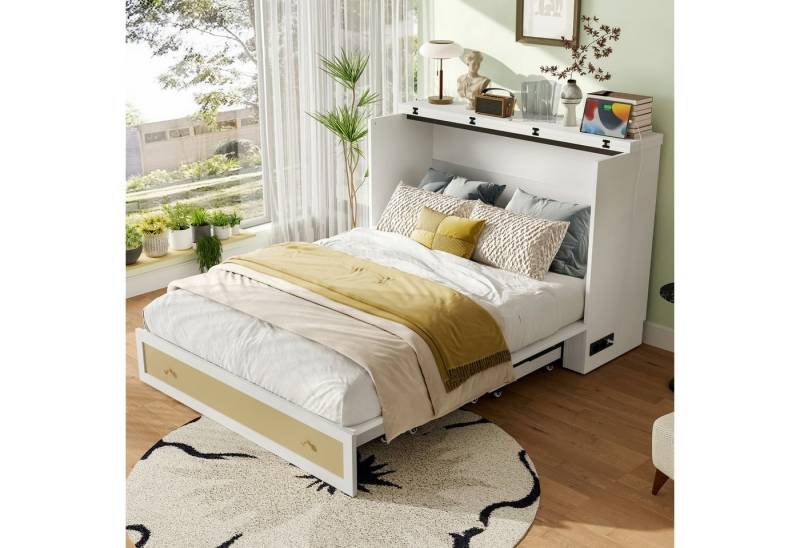 Ulife Funktionsbett Schrankbett mit Regal, Schubladen & USB-Steckdose, Jugendbett (1 tlg), Umbaubares Plattformbett 140 x 200 cm von Ulife