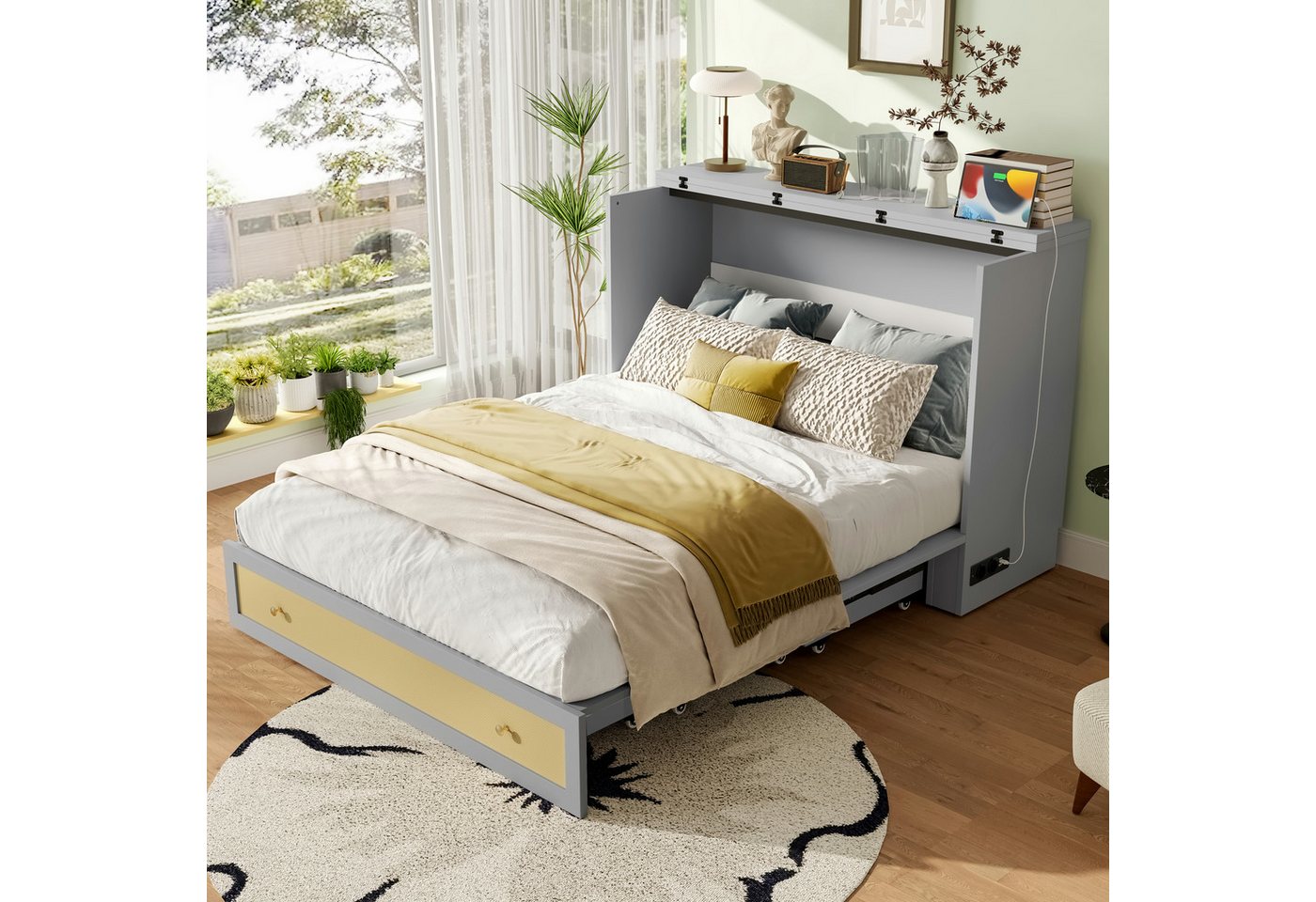 Ulife Funktionsbett Schrankbett mit Regal, Schubladen & USB-Steckdose, Jugendbett (1 tlg), Umbaubares Plattformbett 140 x 200 cm von Ulife