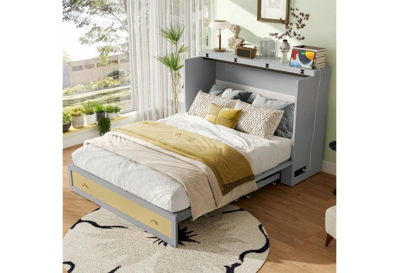 Ulife Funktionsbett Schrankbett mit Regal, Schubladen & USB-Steckdose, Jugendbett (1 tlg), Umbaubares Plattformbett 140 x 200 cm von Ulife