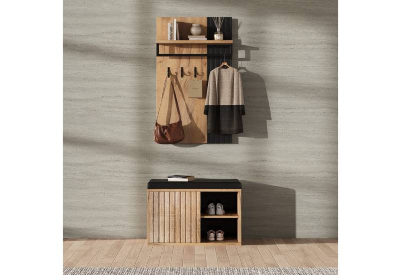 Ulife Garderoben-Set Kleiderständer Set, Schuhbank, Flurmöbel, Schuhschrank mit 1 Tür, Rückwand 1 Regalplatte, 1 Kleiderstange und 3 Haken, B70/D36/H146cm Ulife Garderoben-Set Kleiderständer Set, Schuhbank, Flurmöbel, Schuhschrank mit 1 Tür, Rückwand 1 Regalplatte, 1 Kleiderstange und 3 Haken, B70/D36/H146cm von Ulife