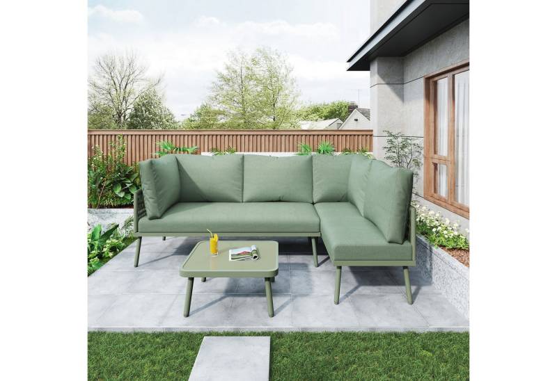 Ulife Gartenlounge-Set Gartenmöbel-Set,L-förmiges Gartenmöbel-Set mit Eisenrahmen, 2 Sofas und 1 Tisch,Lounge-Set aus Seil mit Sitzkissen von Ulife