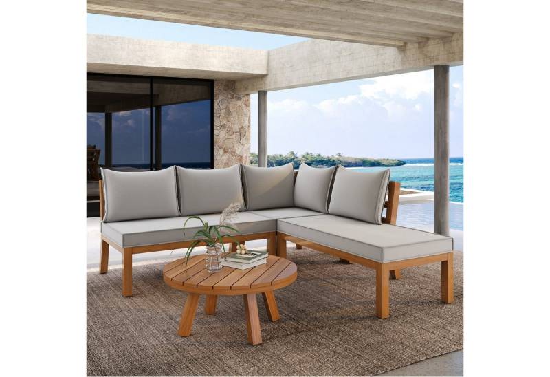 Ulife Gartenlounge-Set Gartensofa, Garten-Essgruppe, Balkonset, Ecksofa + Couchtisch, mit Akazientischplatte, dicker Massivholzrahmen von Ulife