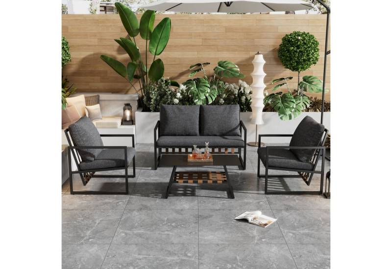 Ulife Gartenlounge-Set für 4 Personen, 4 Sitzer Gartenmöbel Balkonset Sitzgruppe, (4-tlg), 1 Sofa + 2 Sessel + 1 Tisch von Ulife