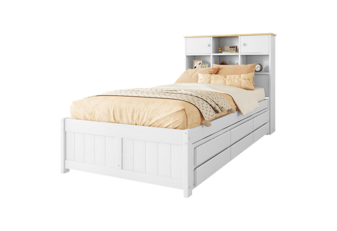 Ulife Kinderbett Flachbett Funktionsbett mit ausziehbares Rollbett, mit mehreren Staufächern,90x200cm/90x190cm Ulife Kinderbett Flachbett Funktionsbett mit ausziehbares Rollbett, mit mehreren Staufächern,90x200cm/90x190cm von Ulife