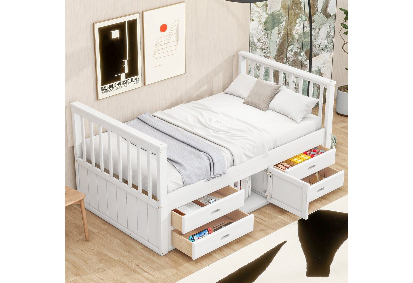 Ulife Kinderbett Stauraumbett Einzelbett Holzbett, mit Schubladen und Stauschrank, 90x200 cm von Ulife