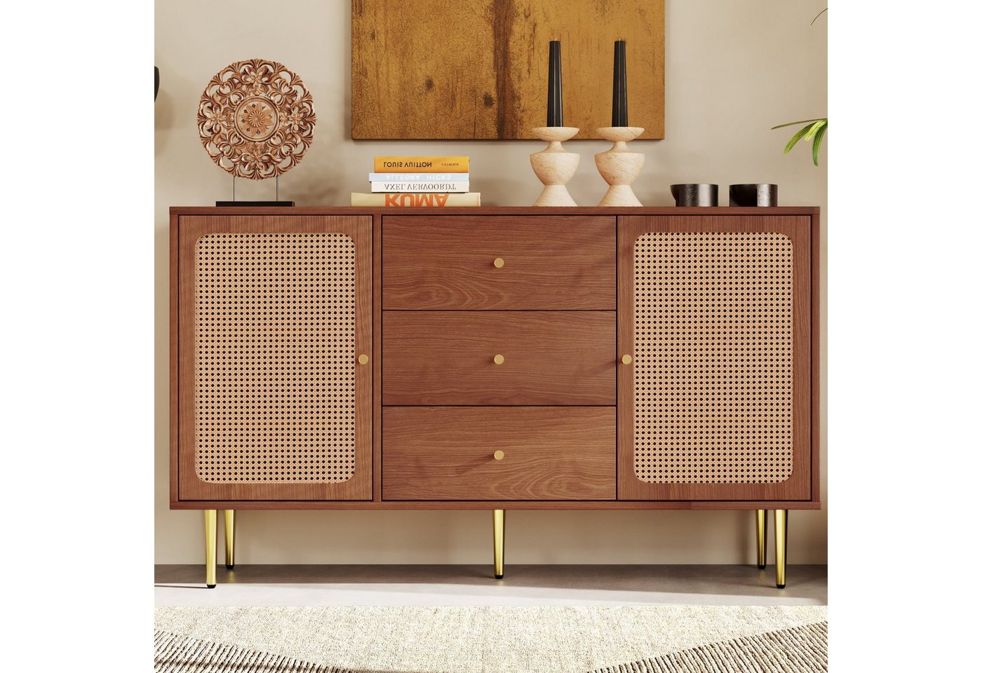 Ulife Kommode Rattan Highboard für Schlafzimmer & alle Wohnräume mit 6 Schubladen von Ulife