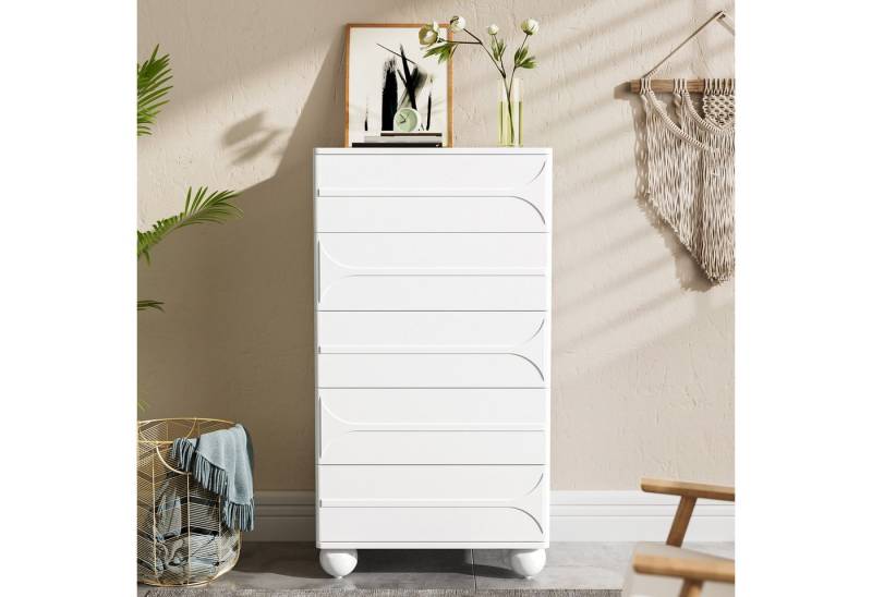 Ulife Kommode Sideboard mit 5 Schubladen und Prägedesign, 60 x 40 x 109 cm, Anrichte, Wohnzimmerschrank, abgerundete Ecken von Ulife