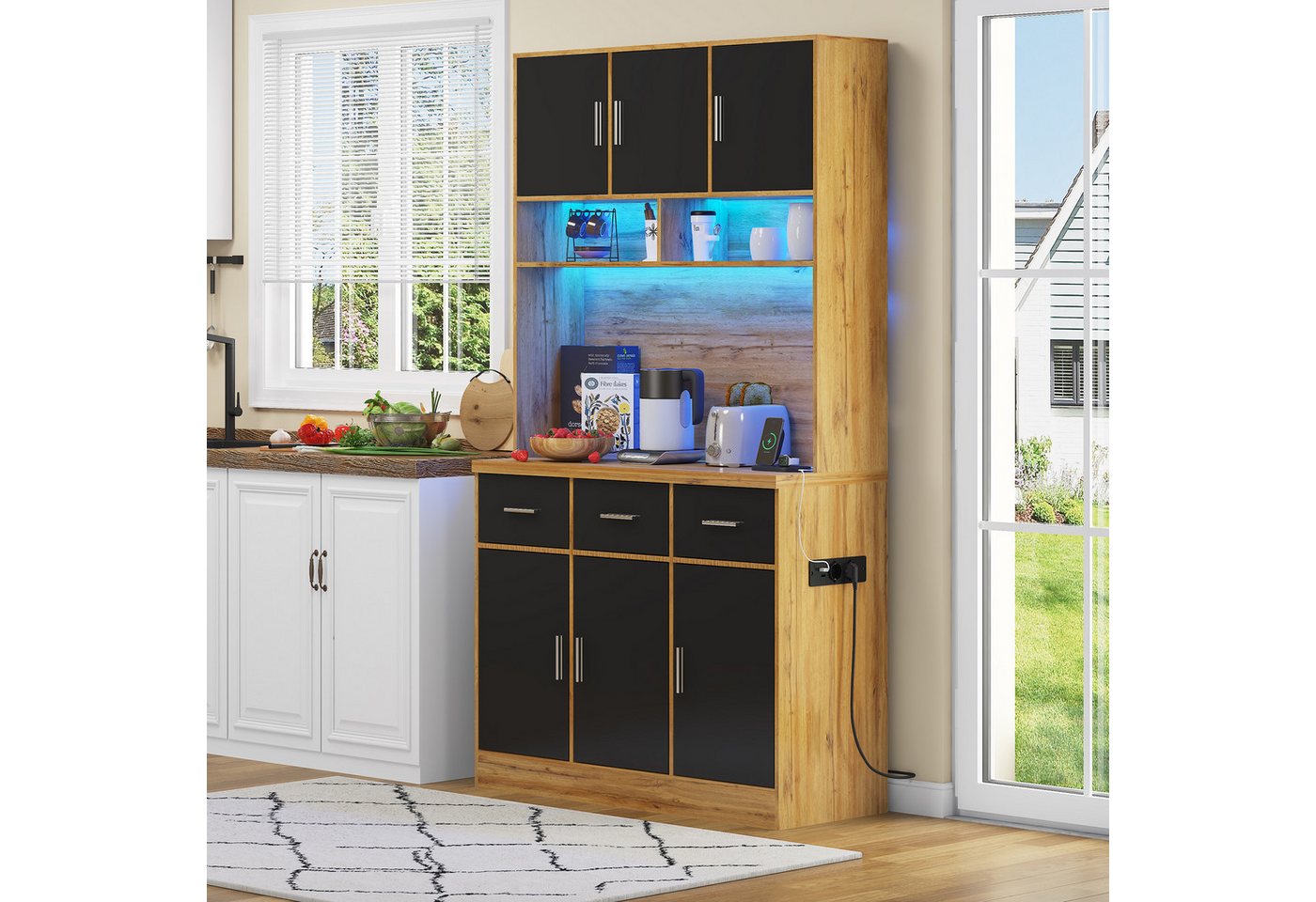 Ulife Küchenbuffet Multifunktionales Buffet Hochschrank Vitrinenschrank Buffetschrank 100x40x180 cm mit LED-Beleuchtung, Fernbedienung, Schubladen Ulife Küchenbuffet Multifunktionales Buffet Hochschrank Vitrinenschrank Buffetschrank 100x40x180 cm mit LED-Beleuchtung, Fernbedienung, Schubladen von Ulife