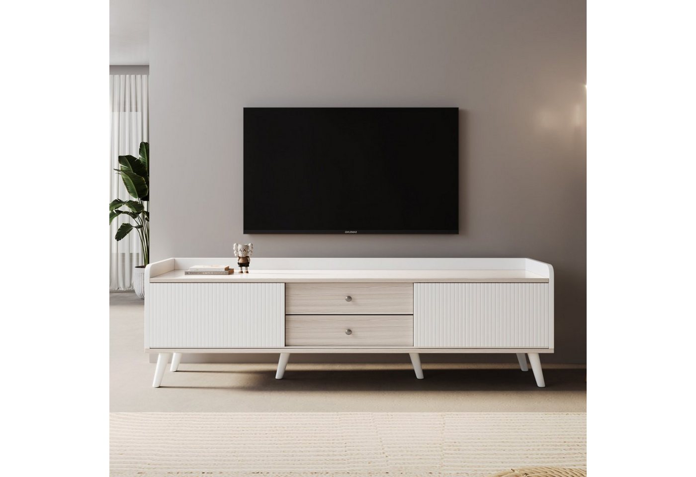 Ulife Lowboard TV-Schrank Fernsehtisch TV Board, mit 2 Türen und 2 Schubladen, 160 x 40 x 58 cm von Ulife