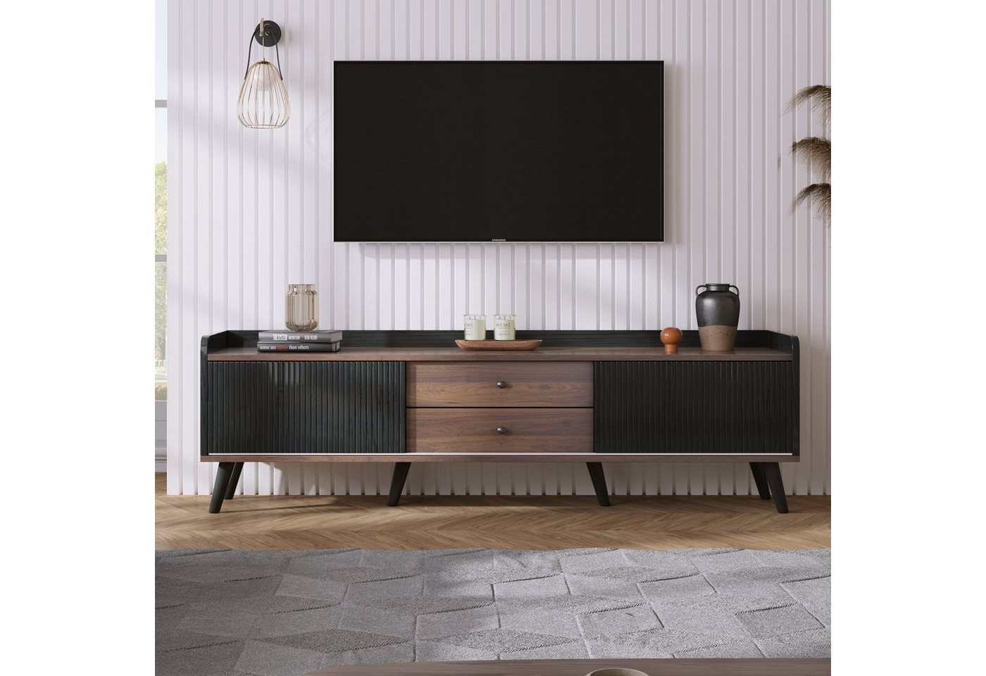 Ulife Lowboard TV-Schrank Fernsehtisch TV Board, mit 2 Türen und 2 Schubladen, 160 x 40 x 58 cm von Ulife