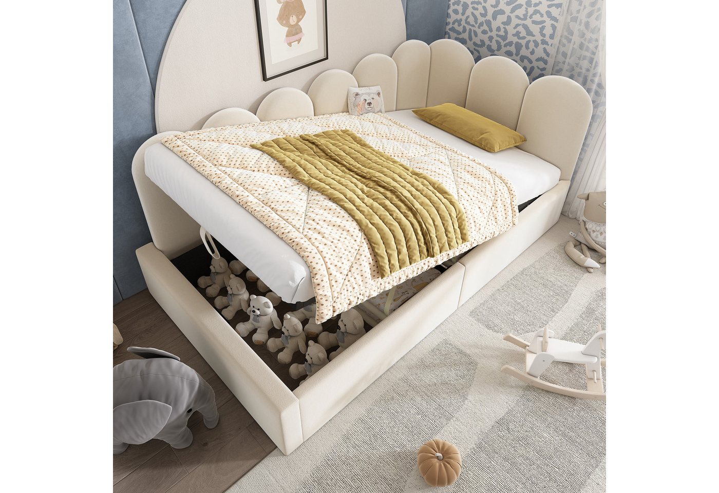 Ulife Polsterbett Daybett Tagesbett Schlafsofa mit hydraulischem Stauraum (Ohne Matratze), Kinderbett mit Metall-Lattenrost, 90x190cm von Ulife