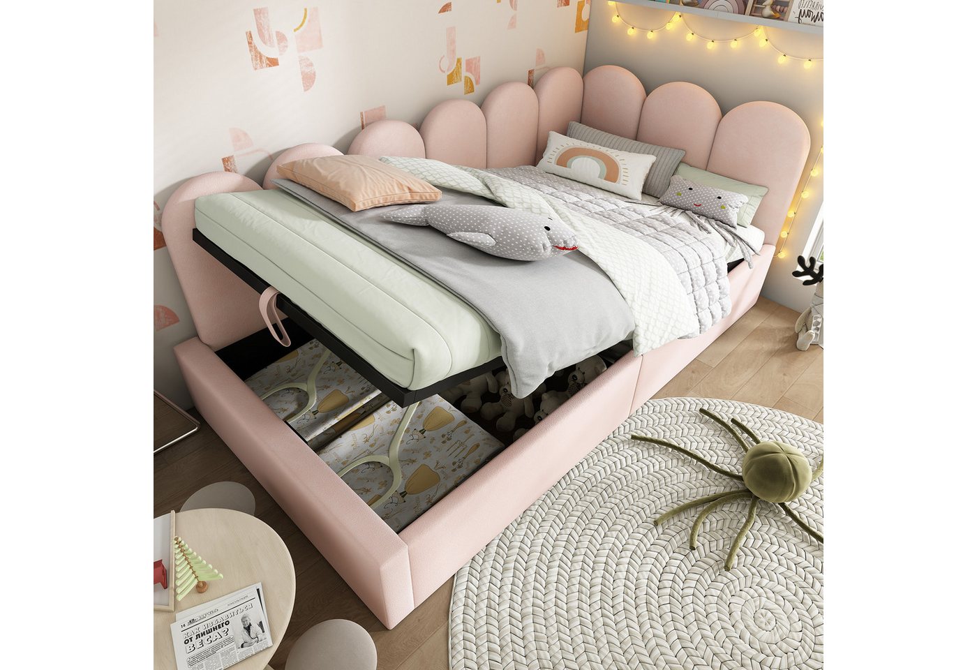 Ulife Polsterbett Daybett Tagesbett Schlafsofa mit hydraulischem Stauraum (Ohne Matratze), Kinderbett mit Metall-Lattenrost, 90x200cm von Ulife