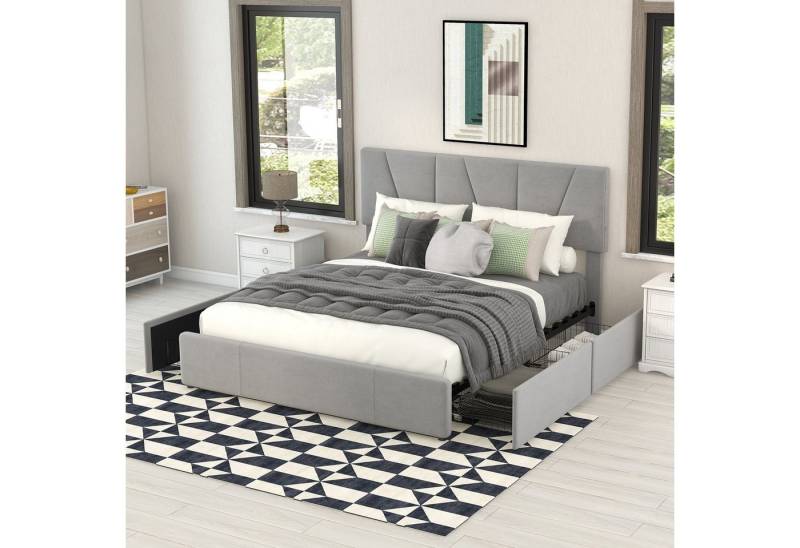 Ulife Polsterbett Doppelbett Samtbett verstellbares Kopfteil (Bett mit 4 Schubladen), 140 x 200 cm von Ulife