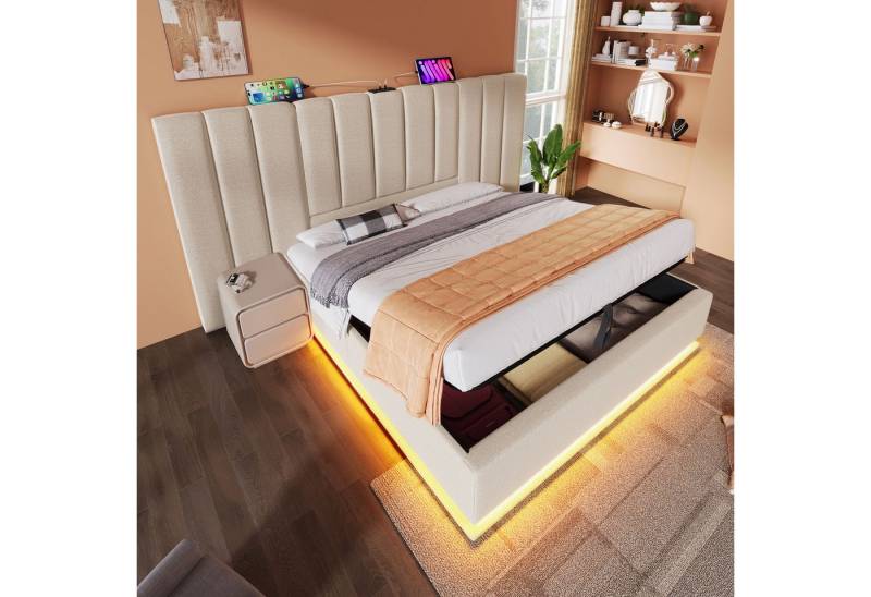 Ulife Polsterbett Doppelbett Stauraumbett mit App Control LED und USB-C Ladefunktion (Ohne Matratze), 180x200cm von Ulife
