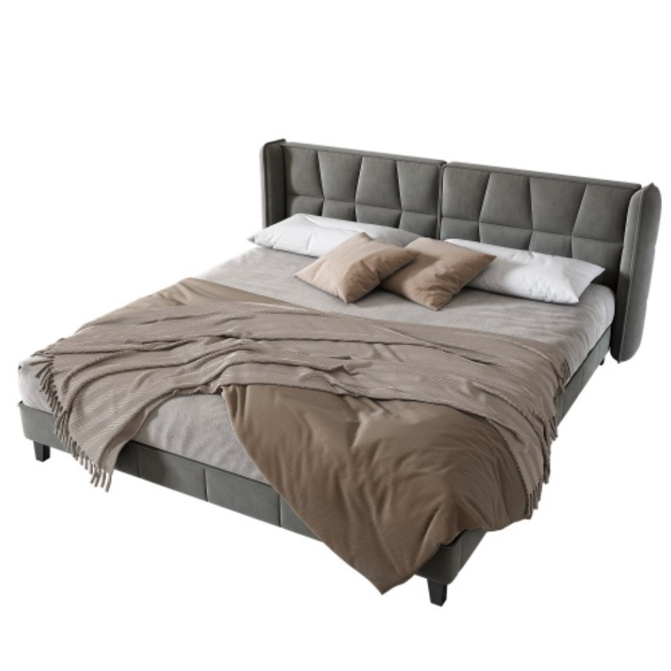 Ulife Polsterbett Doppelbett mit Lattenrost und Kopfteil Samt, Jugendbett, Grau, 180 cm x 200 cm von Ulife