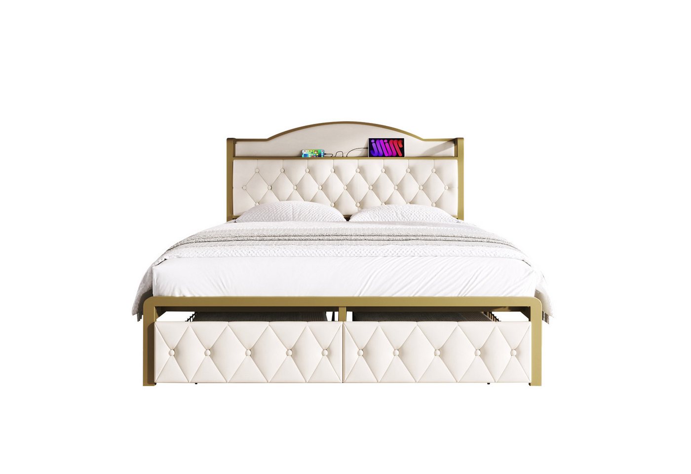 Ulife Polsterbett Kinderbett Jugendbett mit USB Typ C und Schubladen, Einzelbett Stauraumbett Bettgestell aus Metall,140 x200 cm von Ulife