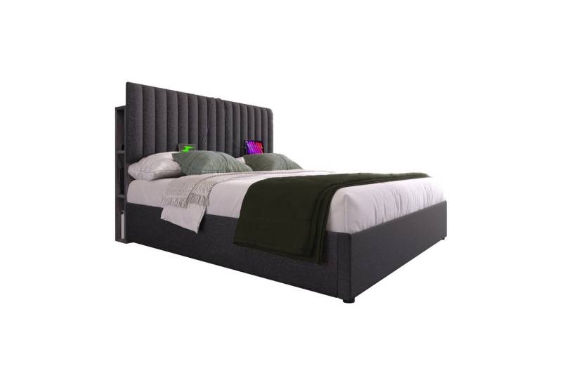 Ulife Polsterbett LED App-Control Bett mit aufladen USB Type C Ladefunktion, Stauraumbett Doppelbett,140x200 cm von Ulife