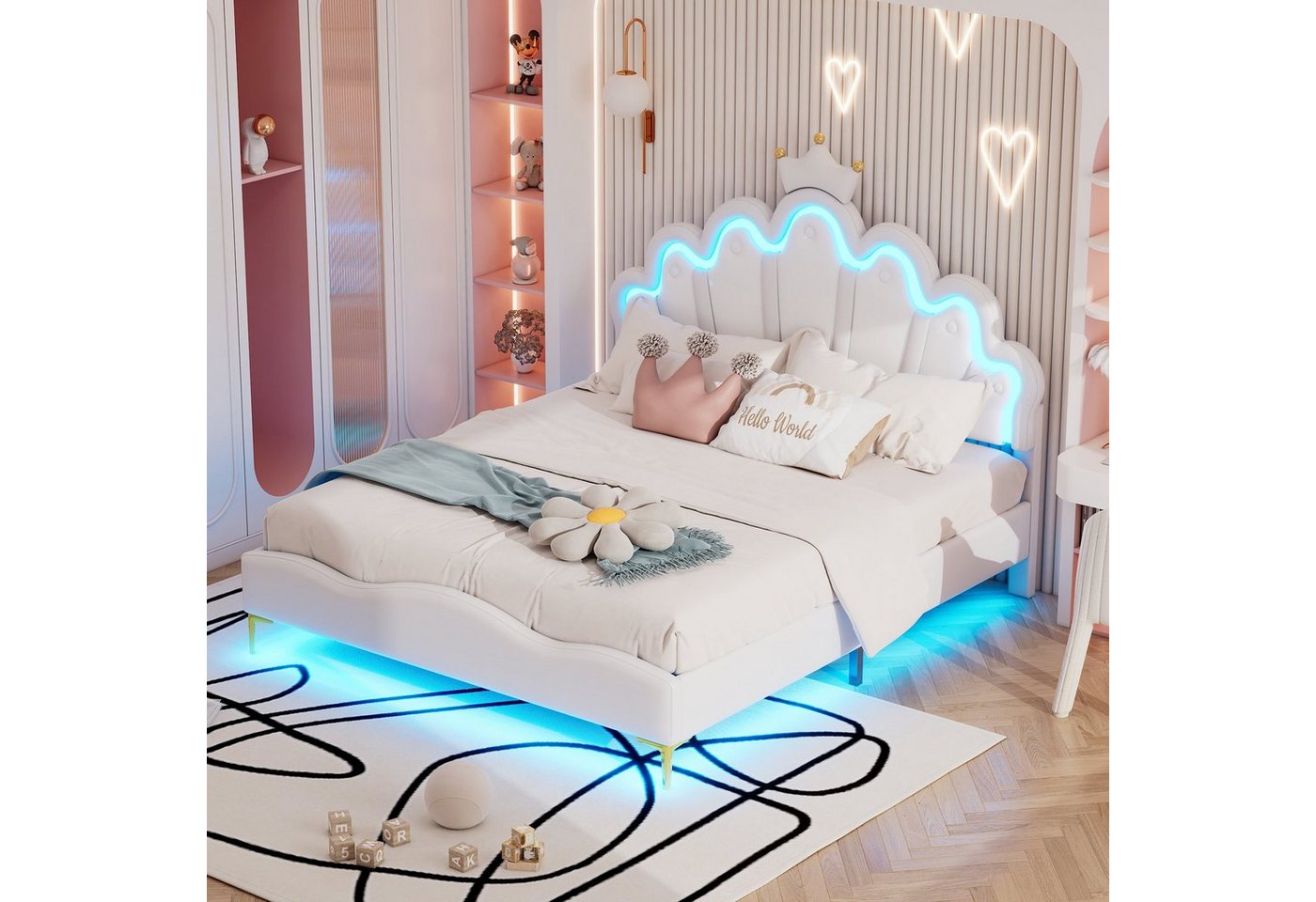 Ulife Polsterbett LED Kinderbett Einzelbett mit krone-Form Prinzessinnenbett, verstellbarerLED-Umgebungslichtstreifen,140x 200 cm Ulife Polsterbett LED Kinderbett Einzelbett mit krone-Form Prinzessinnenbett, verstellbarerLED-Umgebungslichtstreifen,140x 200 cm von Ulife