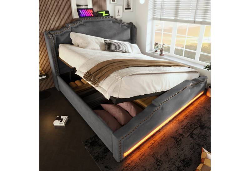 Ulife Polsterbett Stauraumbett,Jugendbett, Doppelbett, Funktionsbett LED-Beleuchtung (Ohne Matratze), mit hydraulischem Stauraum und USB-C-Ladeanschluss von Ulife