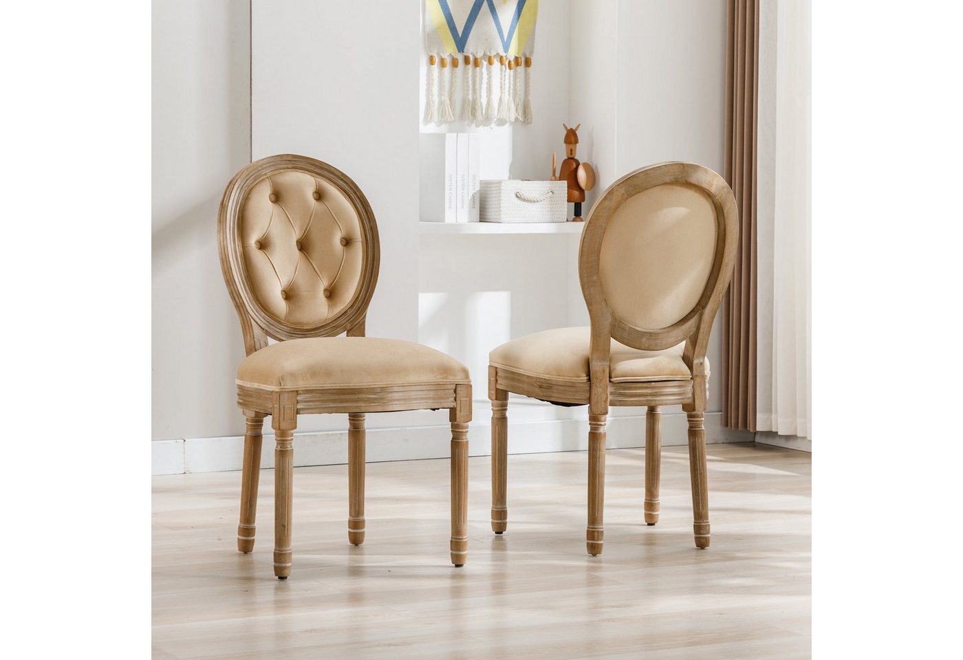 Ulife Polsterstuhl Esszimmerstühle aus Leinen,Knopfdesign Medaillon Stuhl (2 St), mit runden Rückenlehnen und Beinen aus Gummiholz von Ulife
