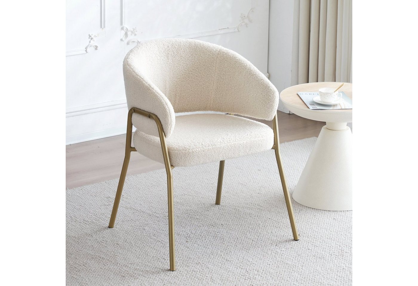 Ulife Polsterstuhl Moderne weiße Esszimmerstühle mit golden Beinen Lamm Samt (1 St) von Ulife
