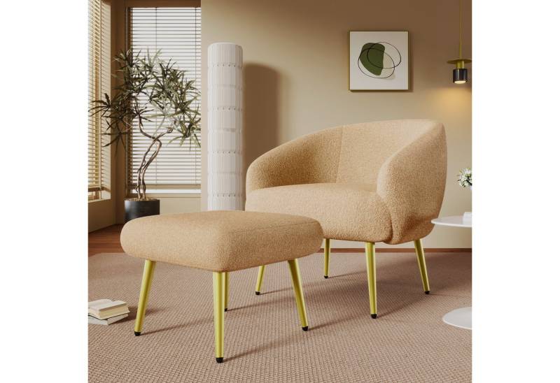 Ulife Polsterstuhl Ohrensessel Sherpa-Polsterstuhl Wohnzimmersessel, Relaxsessel, mit goldenen Metallbeinen, Stuhl 68*66*73cm+ Fußhocker 46*47*36cm von Ulife
