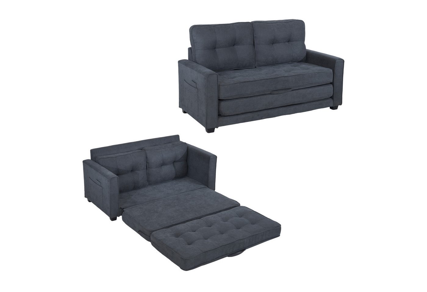 Ulife Schlafsofa Modernes 2-Sitzer-Sofa mit Seitenfächern, Schlaffunktion, 1 Teile, 3-in-1-Design: Sofa, Bett und Chaiselongue von Ulife