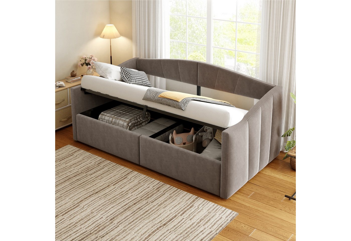 Ulife Schlafsofa Polsterbett Daybett Sofabett mit hydraulischem Stauraum, Klassisch Gestreift, 90x200cm Ulife Schlafsofa Polsterbett Daybett Sofabett mit hydraulischem Stauraum, Klassisch Gestreift, 90x200cm von Ulife