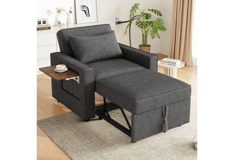 Ulife Schlafsofa mit USB-Ladeanschluss und Handyhalter,1-Sitzer Relaxsessel Sofa Bett, 1 Teile, Multifunktionales faltbares Schlafsofa von Ulife