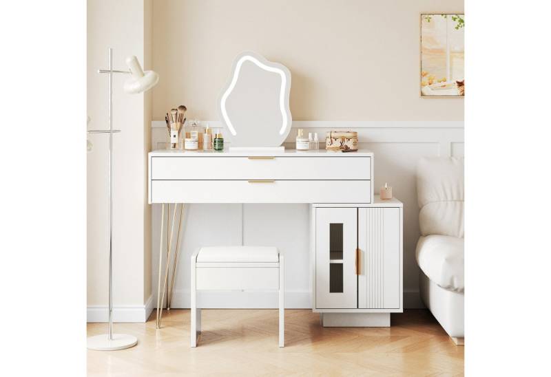 Ulife Schminktisch mit LED-beleuchtetem Spiegel und ausziehbarem Design, moderner Kosmetiktisch,Maße:B100/H78/T40 cm (ohne Hocker) von Ulife