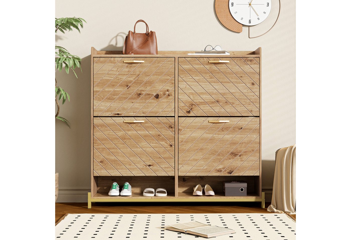 Ulife Schuhschrank 4-türiger Schuhkommode, modernes Schuhregal in Holzoptik Platzsparend, für Eingangsbereich, 108,5x24x100cm Ulife Schuhschrank 4-türiger Schuhkommode, modernes Schuhregal in Holzoptik Platzsparend, für Eingangsbereich, 108,5x24x100cm von Ulife