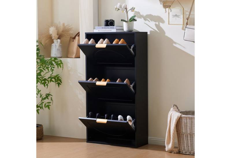 Ulife Schuhschrank mit 3 Einlegeböden für Diele-Wohnzimmer, schwarz, 60 x 24 x 114 cm von Ulife