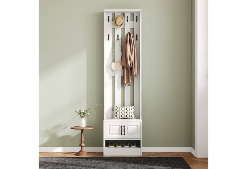Ulife Schuhschrank Schuhbank, Flurmöbel mit 2 Türen, B50/D36/H190cm (1-St) Rückwand mit 8 Haken, weiß von Ulife