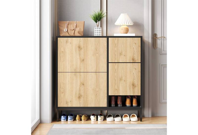 Ulife Schuhschrank Schuhregal, Schuhkommode, Schuhregal, 100 x 100 x 25 cm mit drei Klappen und offener Ablagefläche von Ulife