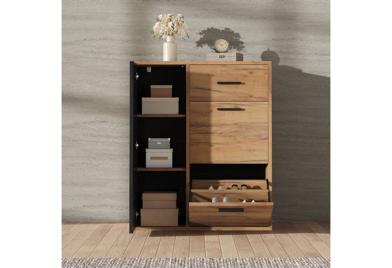 Ulife Schuhschrank mit verstellbaren Regalen (1-St) Schwarze Griffe, 1 Schublade, 2 Klappschuhfächer und 1 Tür von Ulife