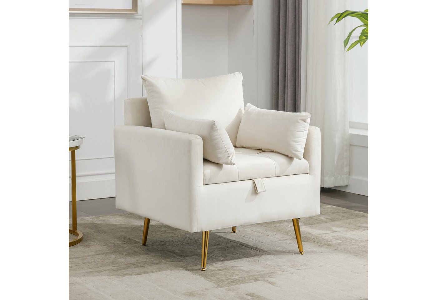 Ulife Sessel Modern Einzelsessel mit Stauraum, Samtstuhl, mit Kissen, (4-St), mit roségoldenen Metallbeinen, , 71*71*76cm von Ulife