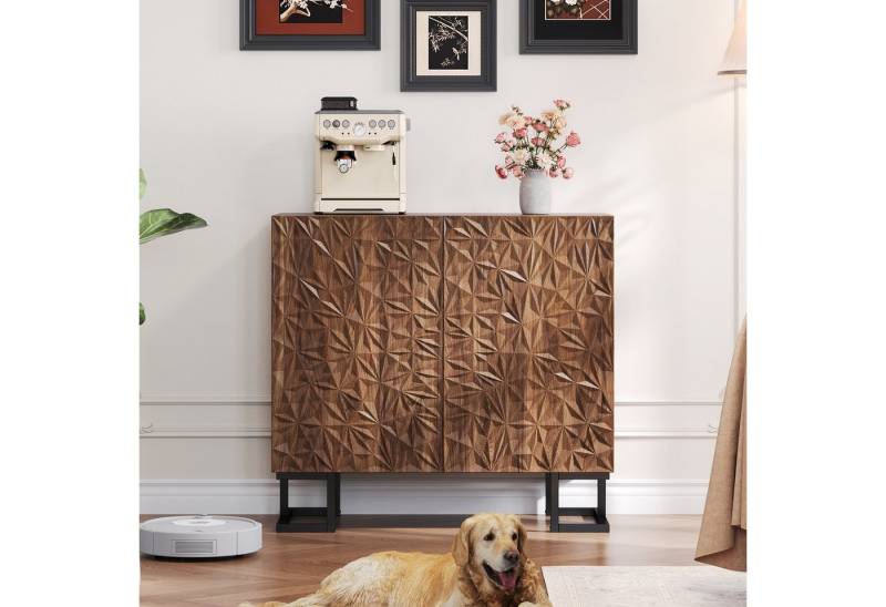 Ulife Sideboard "Blattpoesie" Serie, Kommode Anrichte Buffetschrank (1 St), Dunkle Walnussmaserung mit Blattrelief, 80 × 40 × 78 cm von Ulife