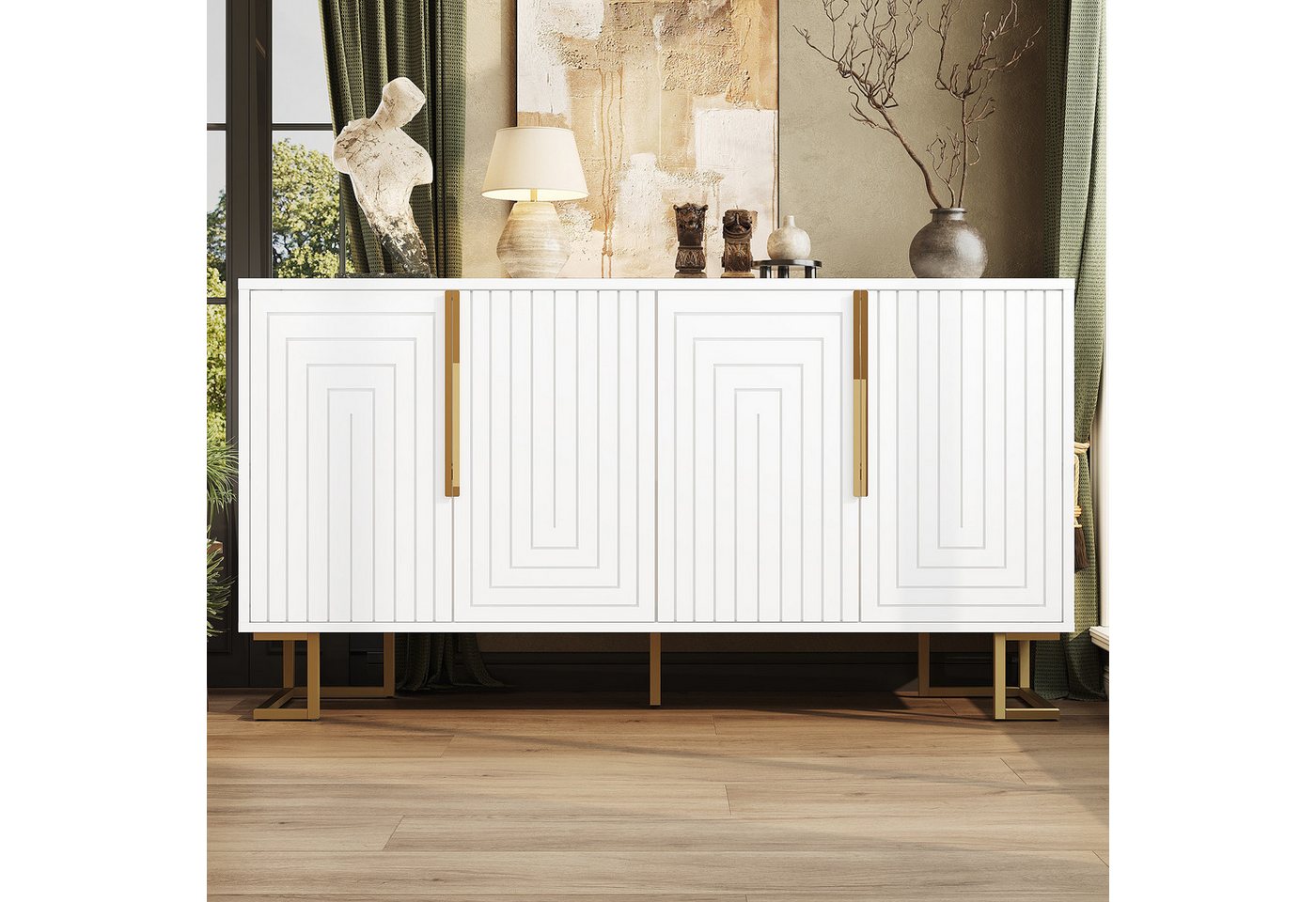 Ulife Sideboard Küchenschrank, Anrichte mit geometrischem Design & Goldakzenten, 152×40×75 cm Ulife Sideboard Küchenschrank, Anrichte mit geometrischem Design & Goldakzenten, 152×40×75 cm von Ulife